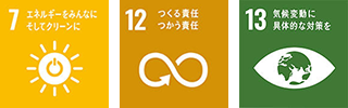 7. エネルギーをみんなに そしてクリーンに、12. つくる責任 つかう責任、13. 気候変動に具体的な対策を