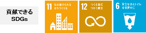 貢献できるSDGs：11 住み続けられるまちづくりを、12 つくる責任つかう責任、6 安全な水とトイレを世界中に